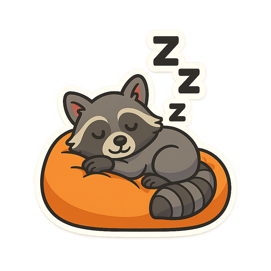 Sleepy raccoon on a beanbag